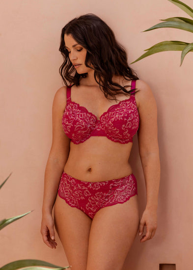 Model in Emmaline Side Support BH Cerise lifestyle