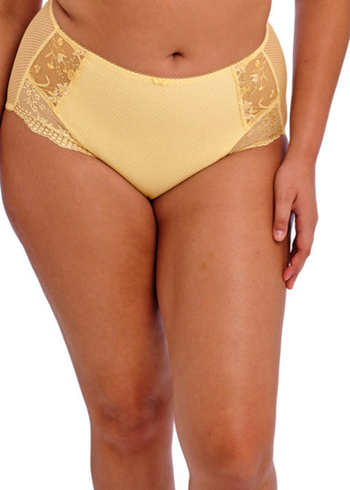 Model in Charley High Waisted Broekje Lemon Fizz Voorzijde