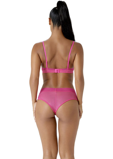 Model in Glossies Sheer Brazilian Broekje Magenta Achterzijde