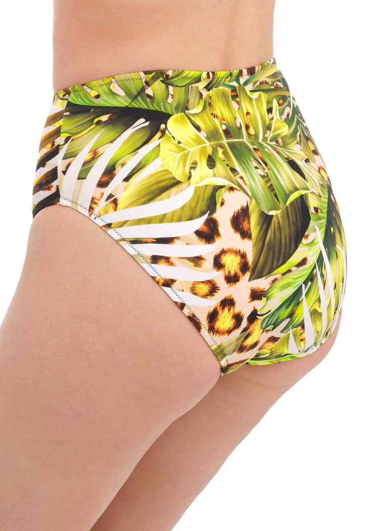 Model In Fantasie Kabini Oasis High Waisted Bikini Broekje Multi Achterzijde